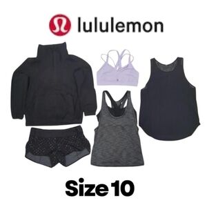 5 piece Lululemon Bundle Size 10 Gray Black Shelf Bra Tank Top Sports Bra Shorts